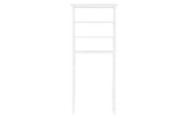 Norman 65'' white solid wood over-the-toilet bathroom shelf with three open shelves, pine solids and MDF, transitional style, moisture-resistant design.