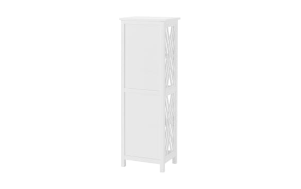 Thatcher 48'' white solid wood freestanding bathroom shelf with pine solids, MDF, transitional style, decorative side panels, moisture-resistant design.