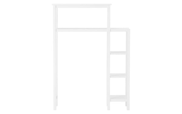 Norman 49'' white solid wood over-the-toilet bathroom shelf system with three open shelves, pine solids and MDF, transitional style, moisture resistant.