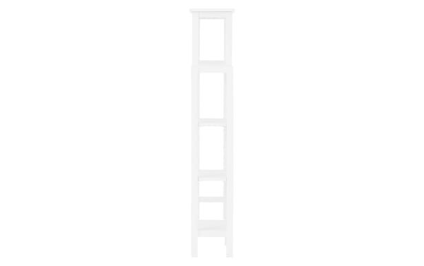 Norman 49'' white solid wood over-the-toilet bathroom shelf system in transitional style, made of pine solids and MDF, with three open shelves for toiletries and towels.
