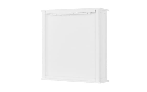 Thatcher White Solid Wood Bathroom Wall Cabinet in transitional style, made of pine solids and MDF, with clean lines and decorative door panel.