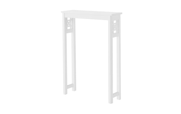 Austin 37'' white solid wood over-the-toilet bathroom shelf with pine and MDF, transitional style, featuring decorative gridwork for storage and décor.
