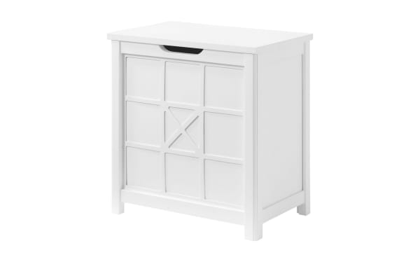 Austin White Solid Wood Hamper from Austin collection, transitional style with pine solids and MDF, featuring gridwork detail and lift-top lid for laundry storage.