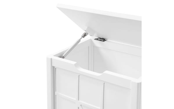 Austin White Solid Wood Hamper from the Austin collection, featuring a transitional style, pine solids and MDF construction, with a white gridwork design and a lift-top lid for concealed laundry storage.