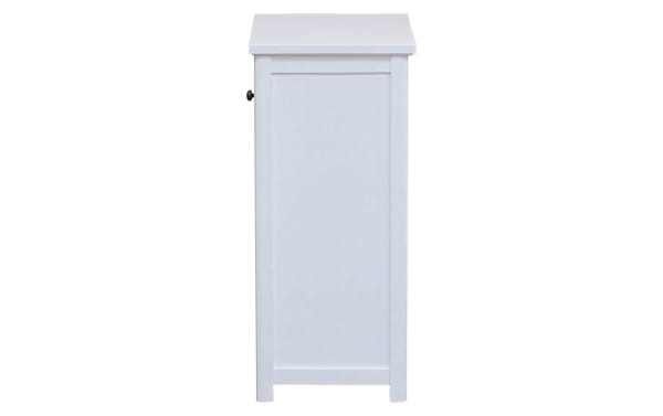 Yukon 29'' white solid wood freestanding bathroom cabinet in transitional style, made of pine solids and MDF, with a single door for concealed storage.