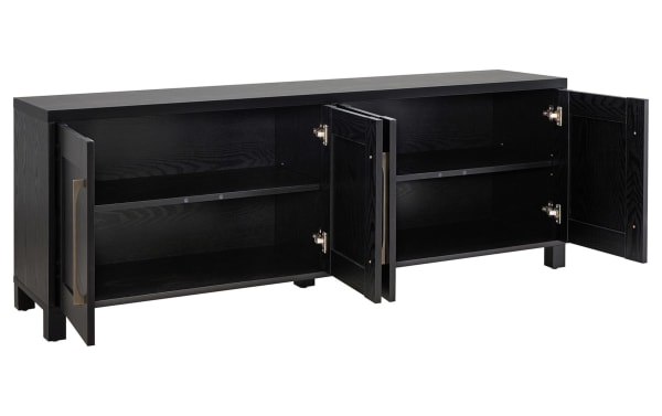 Zion 68'' Black Storage TV Stand from Zion collection, transitional style MDF TV console with two black cabinets, six shelves, fits TVs up to 65"