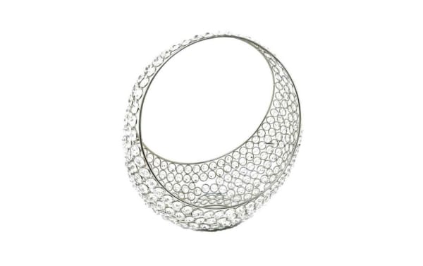 13'' Elegance Silver Glam Basket with round ring shape, handcrafted iron frame, faux crystals, and mirror base for modern home decor.