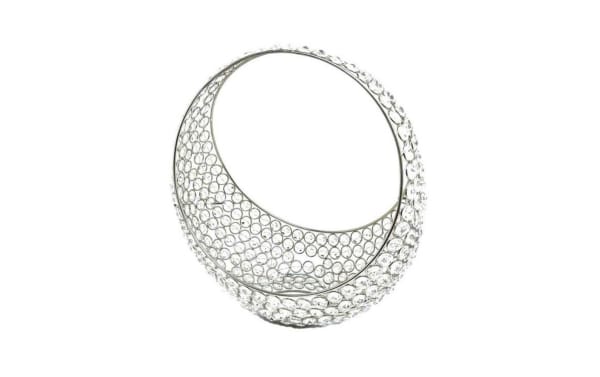 13'' Elegance Silver Glam Basket made of iron with a round ring shape, faux crystals, and a mirrored base for modern home decor.