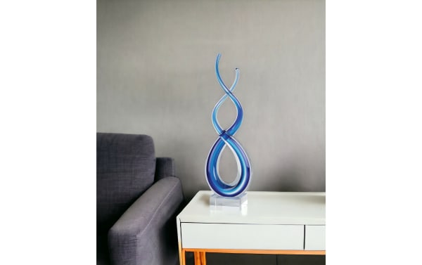 11'' Calypso Blue Murano glass sculpture with intertwined loops, contemporary style, vibrant blue tones, perfect decorative home accessory.