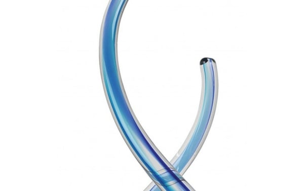 Contemporary 11-inch Calypso Blue Murano glass sculpture with intertwined curved design, made from high-quality durable blue glass.