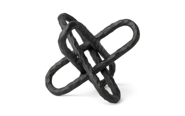 10-inch Abe black metal chain link sculpture with hammered texture, industrial style tabletop decor for modern vintage home accents