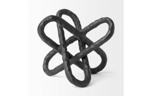 10-inch Abe black metal chain link sculpture with hammered texture, industrial style tabletop decor for modern vintage home accents.
