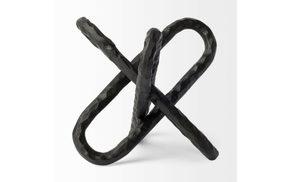10'' Abe black metal chain link sculpture with hammered texture, industrial style tabletop decor for modern vintage home accents.