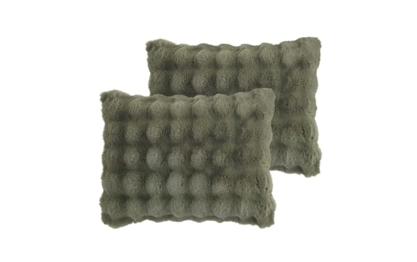 Olivia Twin/Twin XL Green 3 Piece Comforter Set with ruched faux fur texture, soft polyester fabric, and contemporary green design for cozy bedding.
