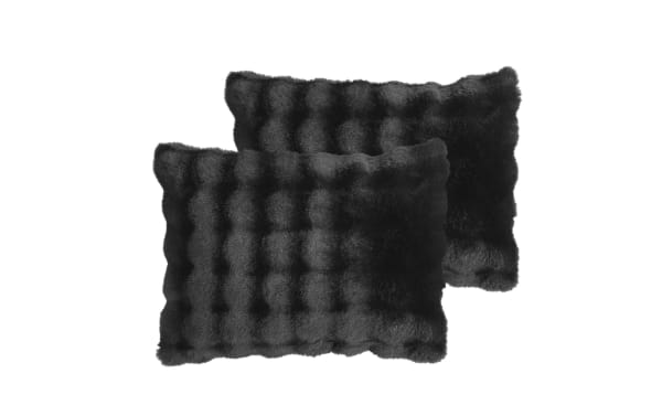 Olivia Full/Queen Black 4 Piece Comforter Set featuring soft ruched faux fur polyester fabric in contemporary black, offering a cozy, luxurious feel.