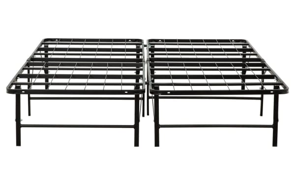 Ralph Queen Metal Frame in black steel with a transitional style, featuring a sturdy grid support design and elevated legs for under-bed storage.