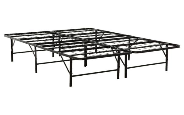 Ralph Queen Metal Frame in black steel, transitional style bed frame with durable grid design and under-bed storage, no box spring needed.