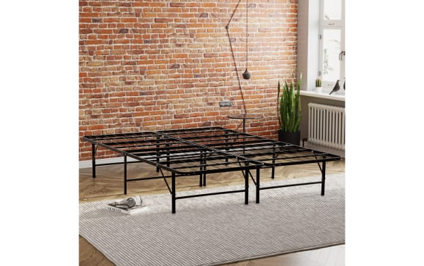 Ralph Queen Metal Frame in black steel, transitional style bed frame with durable metal slats, designed for superior support and under-bed storage.