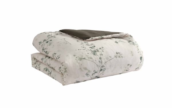 Lane King Green 7 Piece Comforter Set with botanical watercolor print, green polyester fabric, velvet quilt, and transitional style for spring bedrooms.