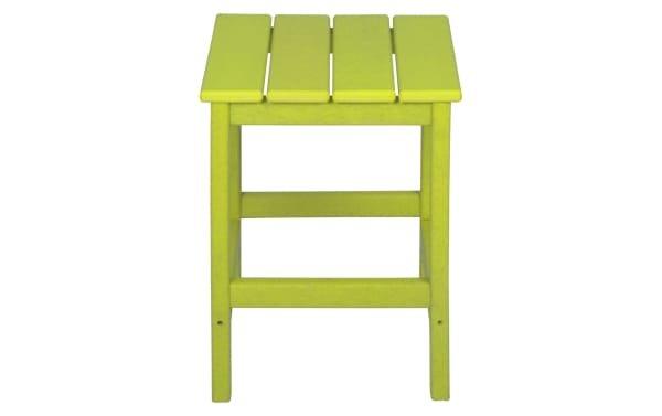 Paloma Lime Green Outdoor Adirondack Side Table in high-density plastic, transitional style with slatted top for patio use.