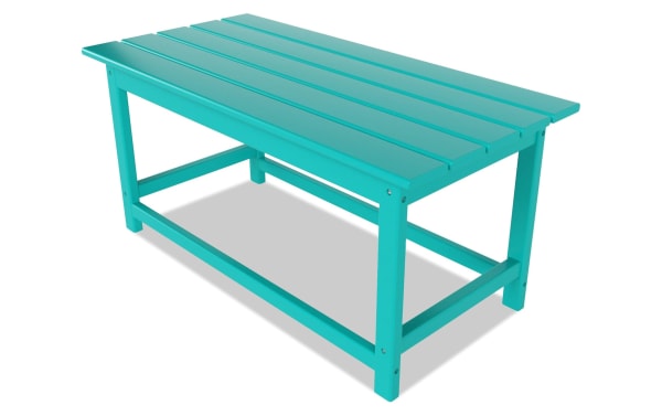 Turquoise Paloma Outdoor Adirondack Coffee Table in high-density plastic, contemporary style with slatted top and sturdy frame for versatile indoor/outdoor use.