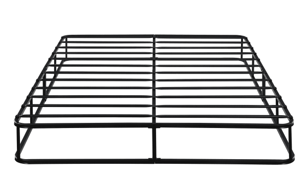 Rhode II Full Metal Bed Frame in black iron with a sturdy slat system, transitional style, raised profile for storage, and modern clean design.