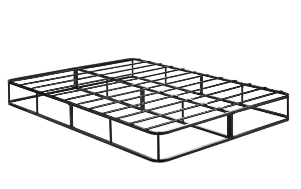 Rhode II Full Metal Bed Frame in black iron with transitional style, sturdy metal slat system, raised profile for storage, no box spring needed.