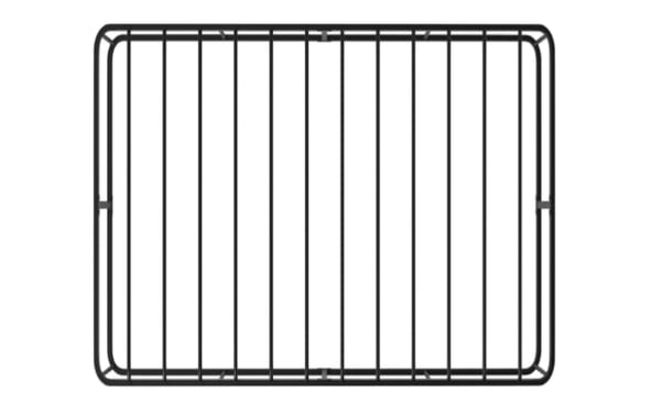 Rhode II Full Metal Bed Frame in black iron, transitional style with sturdy metal slat system, designed for mattress support without box spring, raised profile for storage.