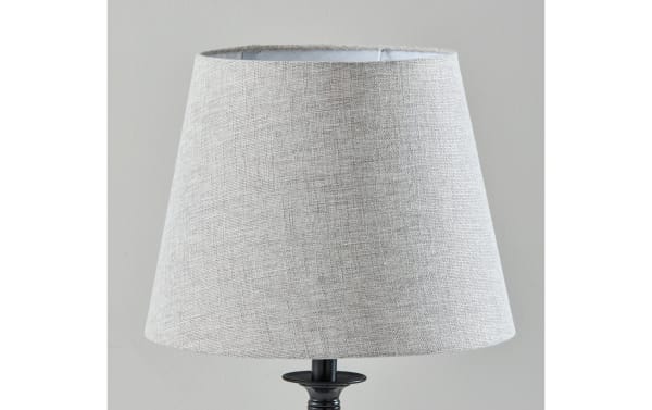 Contemporary Mirza Gray & Black Table Lamp with gray linen fabric shade and sleek steel base, ideal for modern home decor lighting.