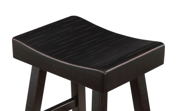 Alicia Black solid wood backless counter height stool with saddle-style seat and rustic rubberwood construction, set of 2.