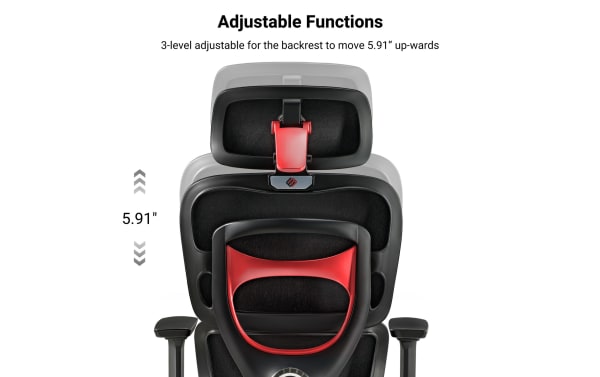 Adjustable ergonomic office chair backrest with 3-level height adjustment, moving up to 5.91 inches for personalized comfort.