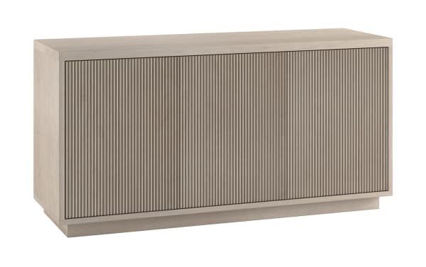 Modern light wood sideboard with vertically grooved front panel, rectangular shape, and minimalist design for living room storage.