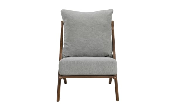 Silas Gray Accent Chair in mid-century modern style with gray chenille fabric, rubberwood frame, removable back cushion, and high-density foam seat.