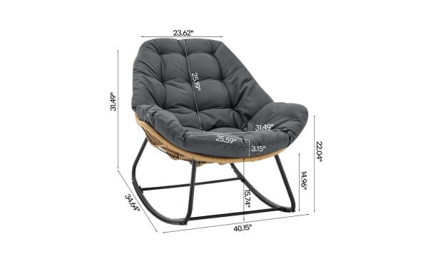 Milo 6 Piece Gray Wicker Outdoor Conversation Set chair with gray polyester fabric cushion, steel frame, and PE rattan in transitional style, measuring 40.15" W x 34.64" D x 31.49" H.