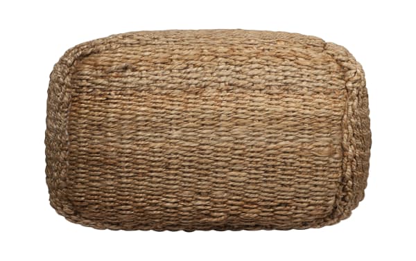 Rectangular Esme Brown Pouf in farmhouse style, handcrafted from natural brown jute fibers, ideal as a footrest or extra seat.