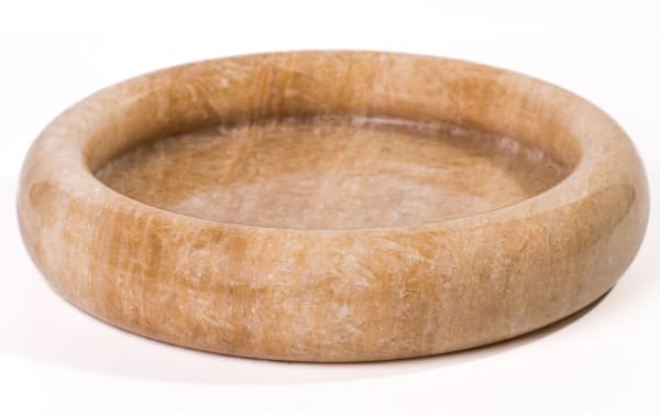 10'' Elix Light Brown round marble tray with polished smooth surface, contemporary style catch-all for keys or jewelry organization.