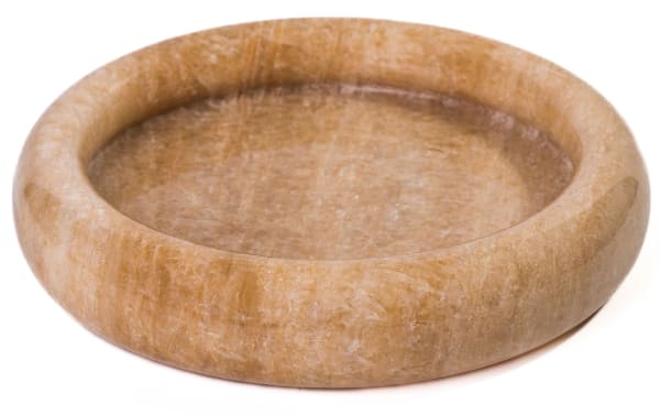 10'' Elix light brown round marble tray with polished surface, contemporary style catch-all for keys, jewelry, or essentials.