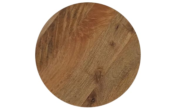 Sinclair Brown solid mango wood round end table with mid-century modern style, featuring a smooth natural wood grain surface and warm brown finish.