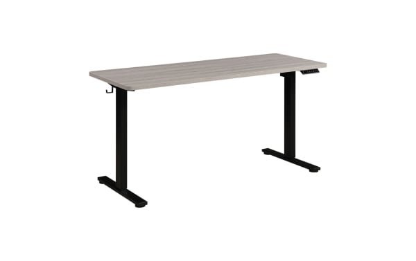 Carl Gray 60'' adjustable height sit-to-stand desk with gray MDF top, black painted steel frame, touch controls, and programmable memory.
