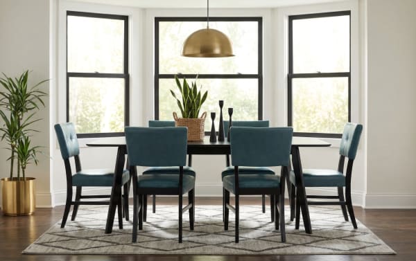Bettie 7 Piece Black & Teal Faux Leather Upholstered Dining Set