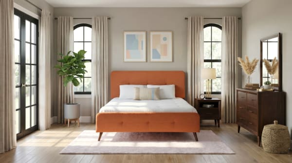 Bettie 4 Piece Twin Brown & Russet Upholstered Platform Bedroom Set