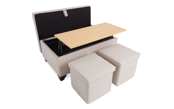 Playday Beige Upholstered Lift-Top Tray Table Ottoman