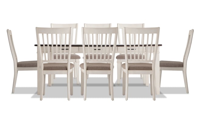 Montana 9 Piece White & Beige Upholstered Dining Set