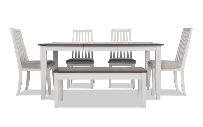 Blake 6 Piece White & Gray Upholstered Dining Set with Storage Bench