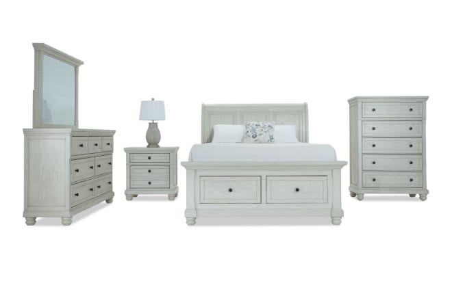 Portland 5 Piece King White Storage Sleigh Bedroom Set