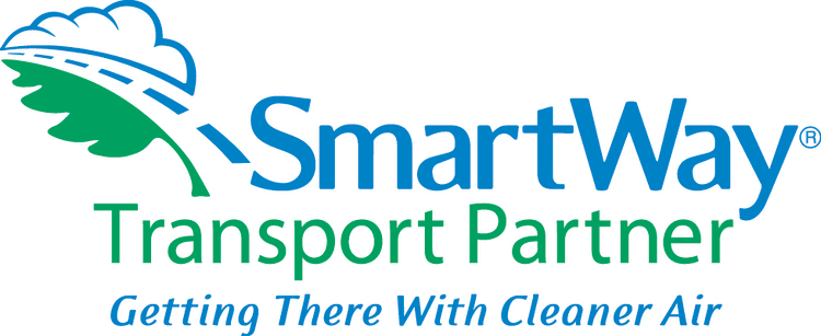 SmartWay Transport Partner logo with a green leaf and blue road graphic, featuring the tagline "Getting There With Cleaner Air" promoting eco-friendly transportation.
