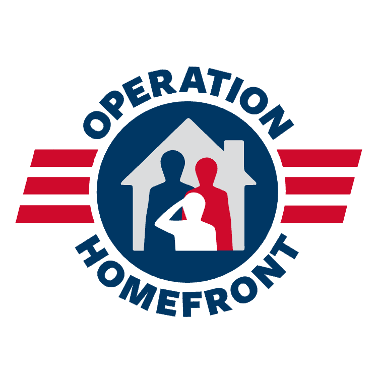 Operation Homefront logo featuring a white house with a red heart and a blue star inside a circular badge with red stripes and the text "OPERATION HOMEFRONT" around the top.