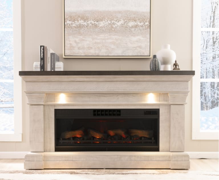 Beaumont 67.8'' White & Gray Fully Assembled Electric Fireplace