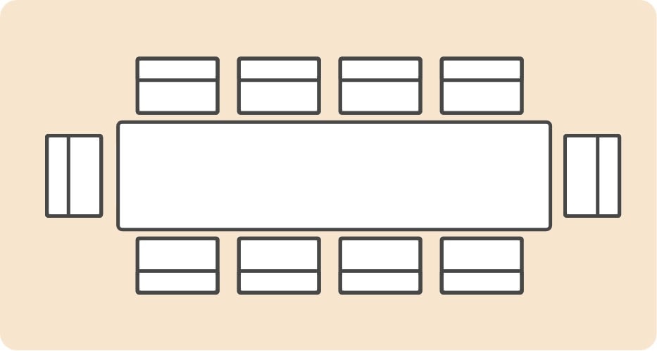Icon of a rectangular table with 10 chairs