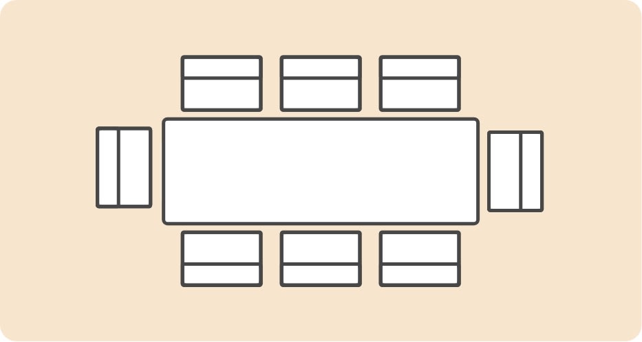 Icon of a rectangular table and 8 chairs